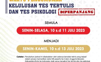 PERPANJANGAN WAKTU PENGUMUMAN KELULUSAN TES TERTULIS DAN TES PSIKOLOGI CALON ANGGOTA BAWASLU KABUPATEN/KOTA SE-SUMATERA SELATAN MASA JABATAN 2023-2028